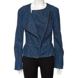 Pre Owned Alexander McQueen Blue Denim Diagonal Zipper Jacket M 