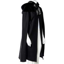 Pre Owned Alexander McQueen Black Wool Felted Velvet Detail Cape Over Coat M