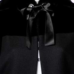 Pre Owned Alexander McQueen Black Wool Felted Velvet Detail Cape Over Coat M