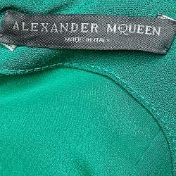 Pre Owned Alexander McQueen Green Crepe Ruffled Sleeveless Gown S