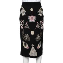 Pre Owned Alexander McQueen Black Obsession Intarsia Knit Pencil Skirt M