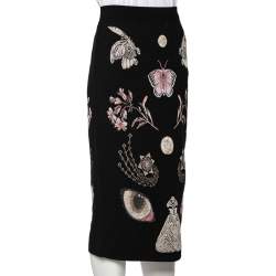 Pre Owned Alexander McQueen Black Obsession Intarsia Knit Pencil Skirt M