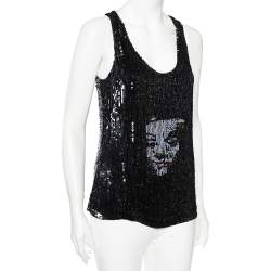 Alexander McQueen Black Sequinned Silk And Beaded Skull Pattern Sleeveless Top M