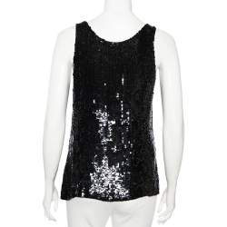 Alexander McQueen Black Sequinned Silk And Beaded Skull Pattern Sleeveless Top M