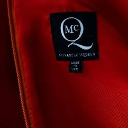 Pre Owned Alexander McQueen Orange Sateen Pleated Hem Detailed Short Dress S