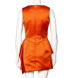 Pre Owned Alexander McQueen Orange Sateen Pleated Hem Detailed Short Dress S