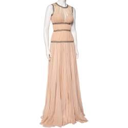 Pre Owned Alexander McQueen Pale Pink Silk Corset Detailed Pleated Gown S