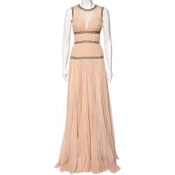 Pre Owned Alexander McQueen Pale Pink Silk Corset Detailed Pleated Gown S