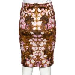 Pre Owned Alexander McQueen Multicolor Rose Petal Printed Knit Skirt XL
