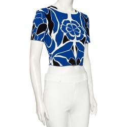 مملوكة مسبقًا Alexander McQueen Blue Floral Intarsia Knit Top S