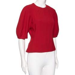 Pre Owned Alexander McQueen Red Wool Pleated Neck Detail Top M