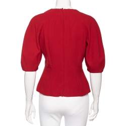 Pre Owned Alexander McQueen Red Wool Pleated Neck Detail Top M