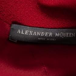 Pre Owned Alexander McQueen Red Wool Pleated Neck Detail Top M