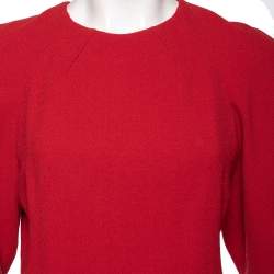 Pre Owned Alexander McQueen Red Wool Pleated Neck Detail Top M