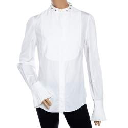 Pre Owned قميص أليكساندر ماكوين قطن أبيض موزين ترصيع أزرار أمامية مقاس وسط (ميديوم)