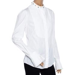 Pre Owned قميص أليكساندر ماكوين قطن أبيض موزين ترصيع أزرار أمامية مقاس وسط (ميديوم)