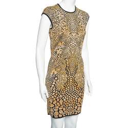 Pre Owned Alexander McQueen Brown Patterned Lurex Knit Bodycon Dress L