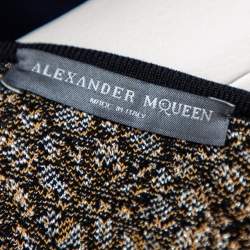 Pre Owned Alexander McQueen Brown Patterned Lurex Knit Bodycon Dress L