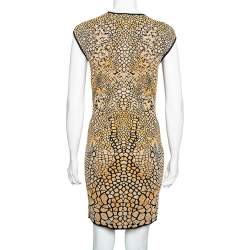 Pre Owned Alexander McQueen Brown Patterned Lurex Knit Bodycon Dress L