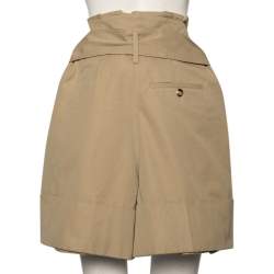 Pre Owned Alexander McQueen Beige Cotton Paper Bag Waisted High Rise Shorts XS