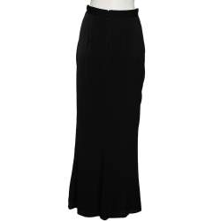Pre Owned Alexander McQueen Black Crepe Pleated Detail Maxi Skirt M