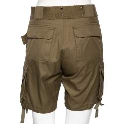 Pre Owned Alexander McQueen Olive Green Belted Cargo Shorts S