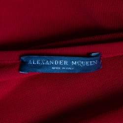 Pre Owned توب أليكساندر ماكوين تريكو أحمر مزين رقبة غير متماثلة مقاس متوسط (ميديوم)