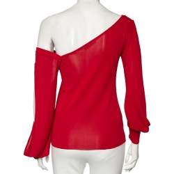 Pre Owned توب أليكساندر ماكوين تريكو أحمر مزين رقبة غير متماثلة مقاس متوسط (ميديوم)