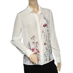 Pre Owned Alexander McQueen Cream Floral Embroidered Silk Shirt M