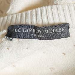 Pre Owned Alexander McQueen White Eyelet Knit Long Sleeve Sweater XS