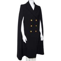 Alexander McQueen Black Wool Double Breasted Cape Coat S