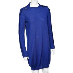 Alexander McQueen Navy Blue Wool Button Detail Sweater Dress M