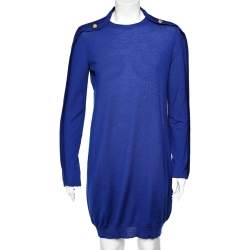Alexander McQueen Navy Blue Wool Button Detail Sweater Dress M