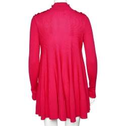 Pre Owned Alexander McQueen Magenta Wool Button Detail Turtleneck Flared Mini Dress L