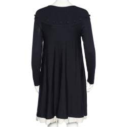مملوكة مسبقًا Alexander McQueen Navy Blue Wool Ruffle Hem Mini Dress L