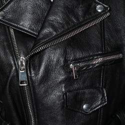 Pre Owned Alexander McQueen Black Leather Belted Zip Front Cropped Jacket L