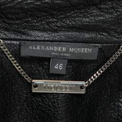 Pre Owned Alexander McQueen Black Leather Belted Zip Front Cropped Jacket L
