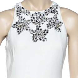 Pre Owned Alexander McQueen Cream Crepe Embellished Neck Detail Sleeveless Gown M