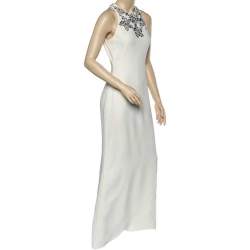 Pre Owned Alexander McQueen Cream Crepe Embellished Neck Detail Sleeveless Gown M