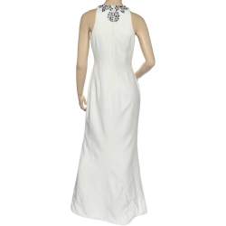 Pre Owned Alexander McQueen Cream Crepe Embellished Neck Detail Sleeveless Gown M