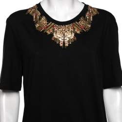 Pre Owned Alexander McQueen Black Gold Glory Embellished Cotton Top M