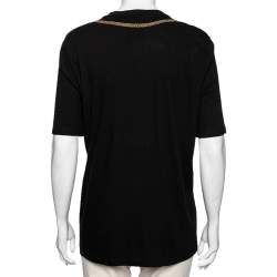 Pre Owned Alexander McQueen Black Gold Glory Embellished Cotton Top M