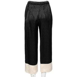 Pre Owned Alexander McQueen Black Silk Jacquard Contrast Hem Drawstring Detail Pants S