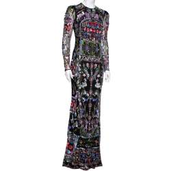 مملوكة مسبقًا Alexander McQueen Black Sequin Embellished Tulle Evening Gown M