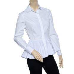 Pre Owned Alexander McQueen White Cotton Peplum Shirt S