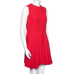 Pre Owned Alexander McQueen Red Crepe Pleated Sleeveless Dress M