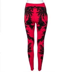 Pre Owned Alexander McQueen Red Knit & Spine Lace Jacquard Leggings XS
