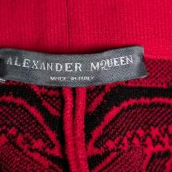 Pre Owned Alexander McQueen Red Knit & Spine Lace Jacquard Leggings XS