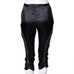 Pre Owned Alexander McQueen Black Satin Side Zip Detailed Trouser S