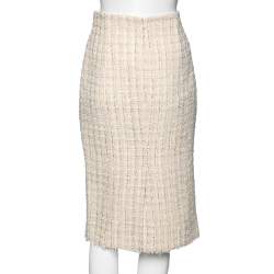 Pre Owned Alexander McQueen Cream Tweed Knee Length Skirt M